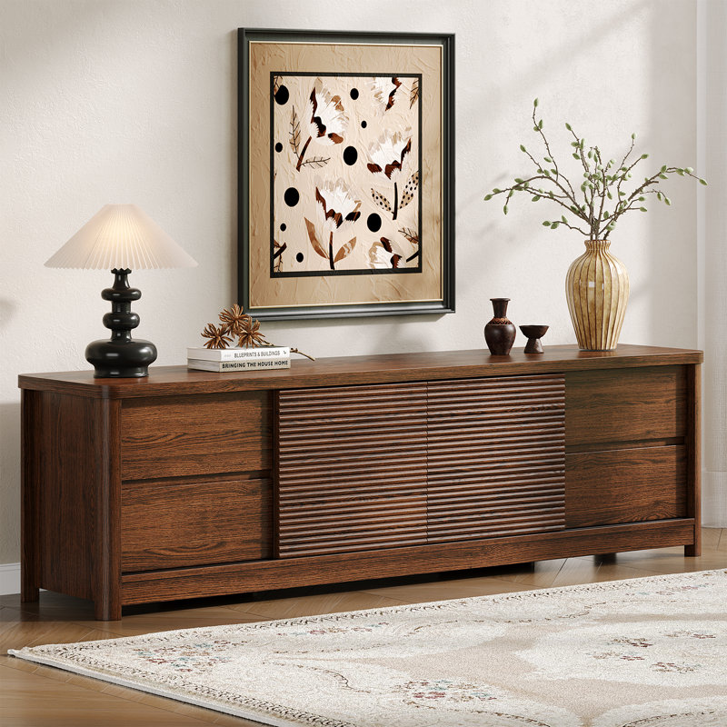 Fluted Wave Design TV Cabinet, for TVs up to 75 Inches, Walnut
