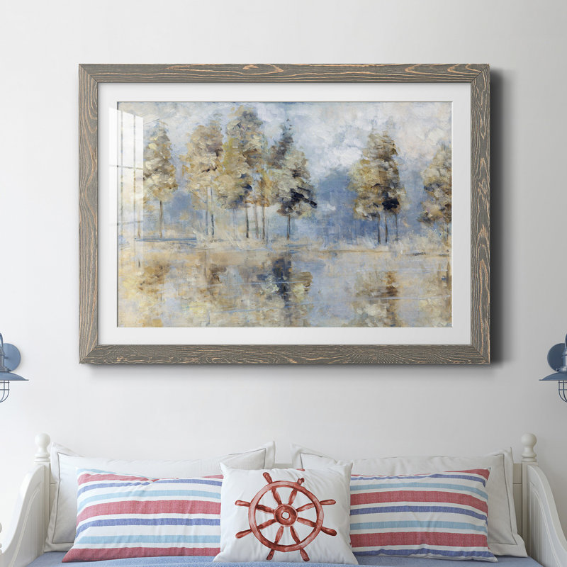 «Blue Golden Forest», reproduction d'art sur papier encadré, H 31 po x l 44 po x P 1 po, Cadre en papier gris