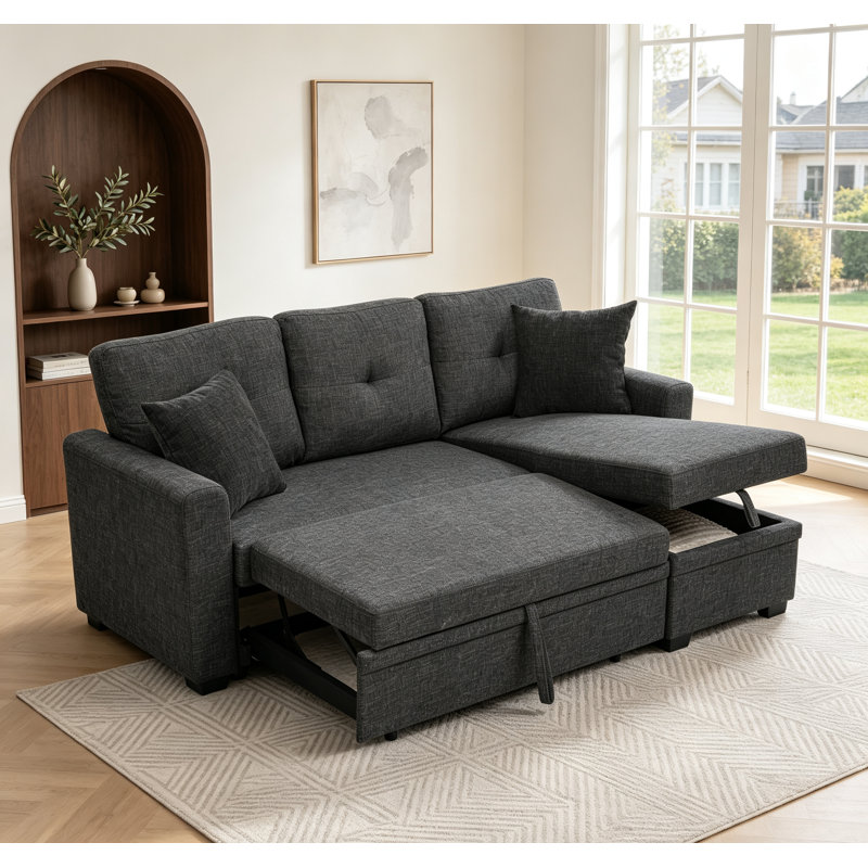 Canapé-lit modulaire en L de 76,5 po avec méridienne réversible avec rangement et canapé-lit convertible moderne avec 2 pollows