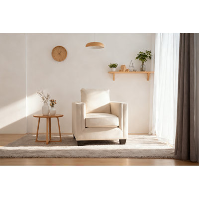 Fauteuil à accoudoirs larges en tissu beige moderne 35,6 po