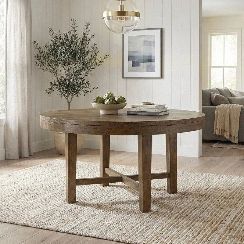 Table de salle à manger ronde transitionnelle à finition brune 1pc