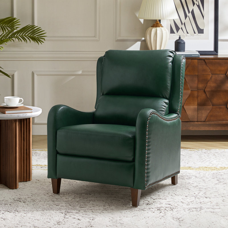 Neliyah 28.75" Wide Genuine Leather Recliner, Green