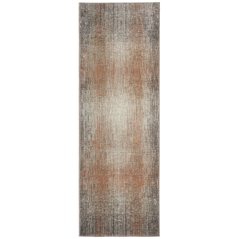 Tapis à motif abstrait moderne ivoire / taupe / rose Roy, Tapis de couloir 2 pi 6 po x 7 pi 3 po