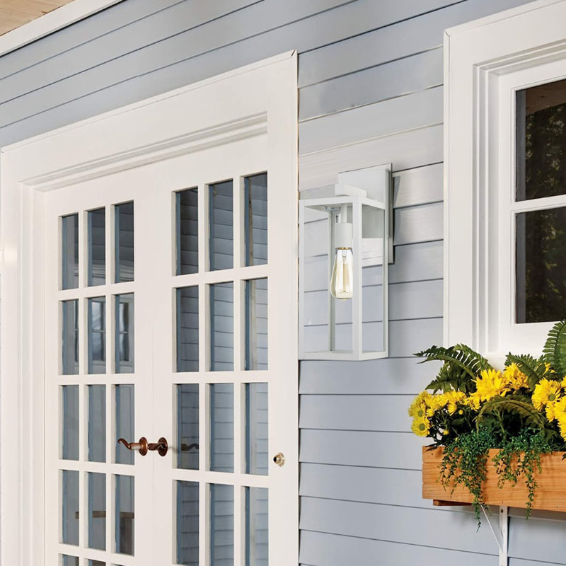 Lanterne murale d'extérieur 1 lumière avec finition blanc cassé, H 18 po x l 6 po x P 6 po, Blanc
