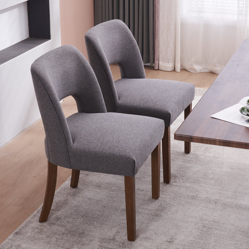 Ensemble de 2 chaises de salle à manger rembourrées avec pieds en bois, Polyester gris