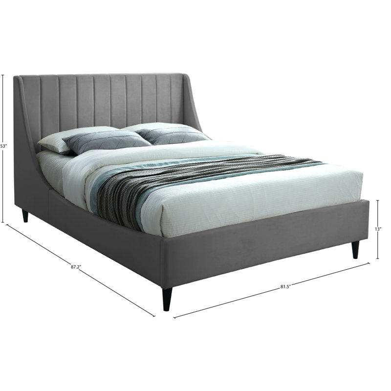 Eva Upholstered Low Profile Platform Bed, King, Grey Velvet