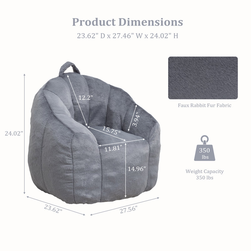 Fabric Bean Bag Chair, Dark Grey