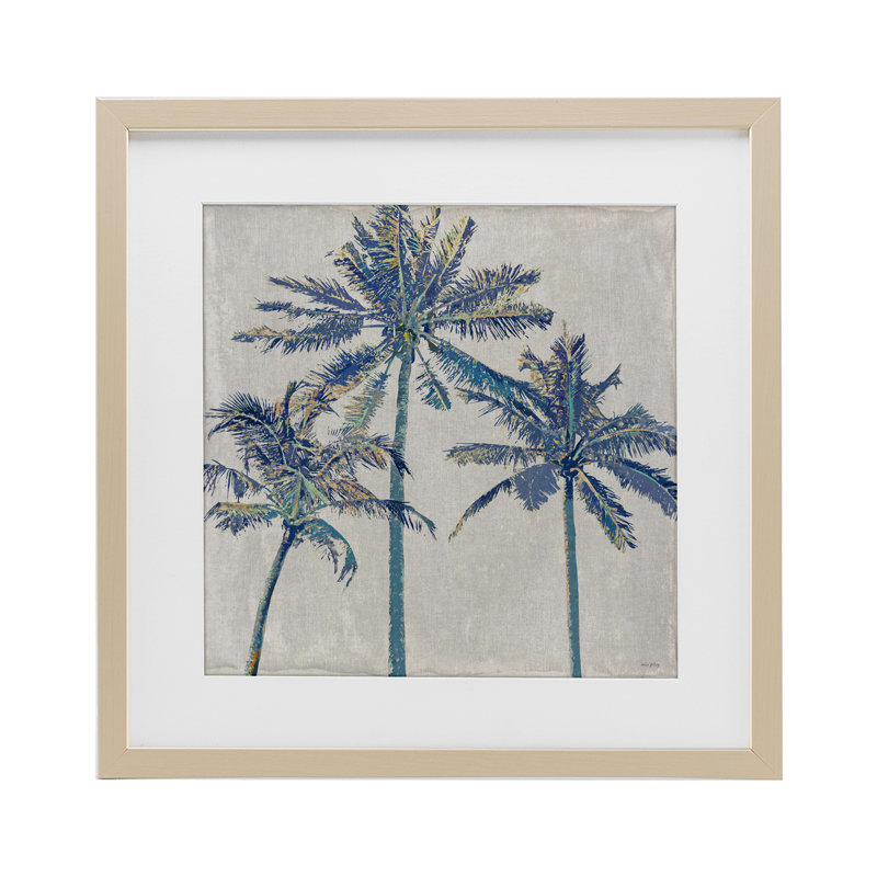 «Exotic Pop Blue Palms», reproduction sous verre encadrée par Amber Sterling, H 16 po x l 16 po, Cadre de récolte en pin