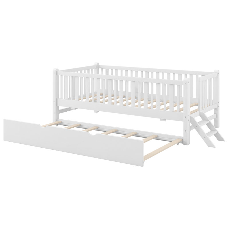 Daybed With Guardrail And Trundle, White