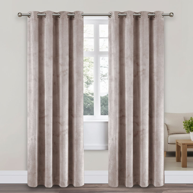 Thermal Velvet Curtains with Eyelet Ring Top - Blackout Crushed Velvet Drapes Pair, 228cm Width x 228cm Drop, Beige