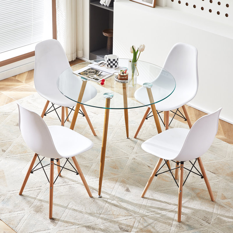 Gumble Glass Top Four Leg Dining Set, Brown, 5 Piece Dining Set