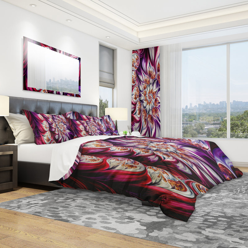 Pyramide florale lavande - ensemble de housse de couette abstrait - microfibre de polyester