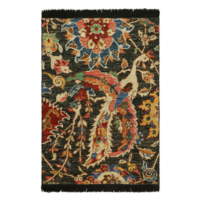 Rug & Kilim’S  Kerman Style Rug In Black With Colorful Floral Patterns