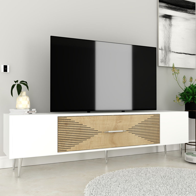 Olivia Unfinished TV Stand, White/Natural/Silver, 150cm