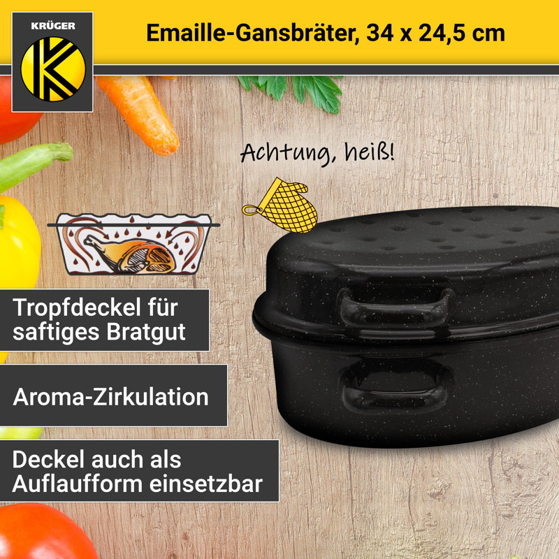 Krüger Enamel Goose Roast With Drip Lid - Sprinkled, 34