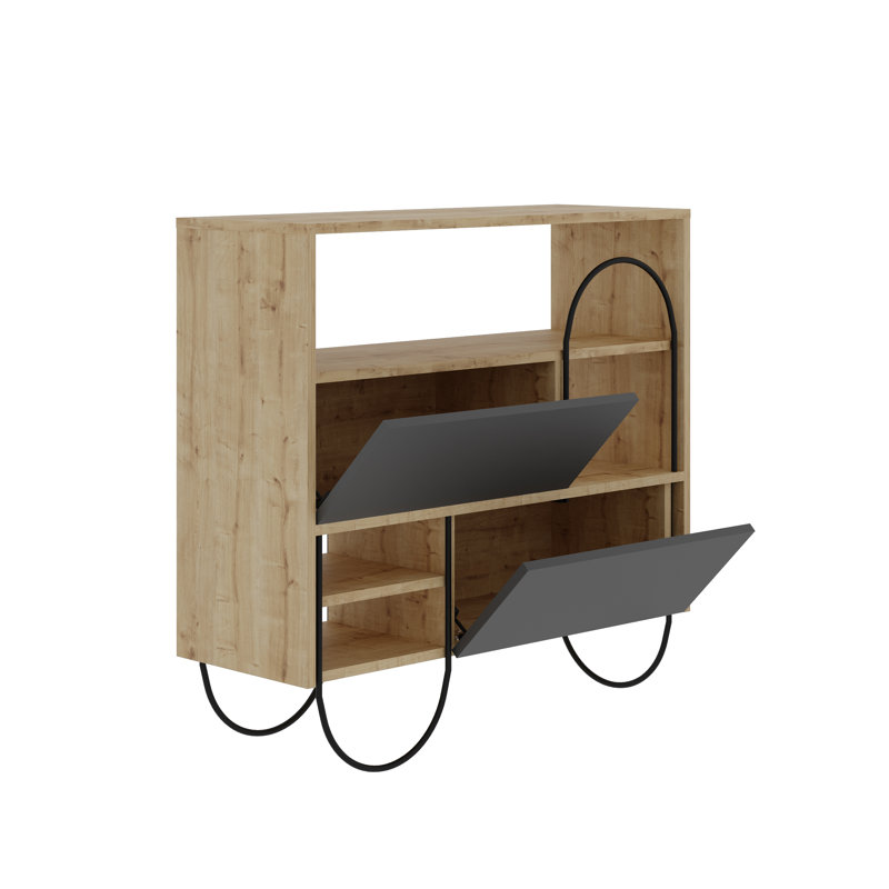 Norfolk 12 Pair Shoe Storage Cabinet, Oak/Anthracite