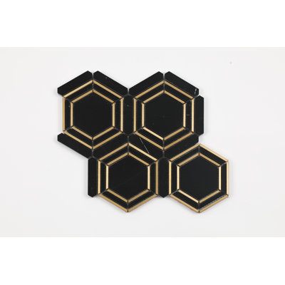 Besdor Black Natural Marble 3 Inch Hexagon Mosaic Tile, Polished, 5 Sheets