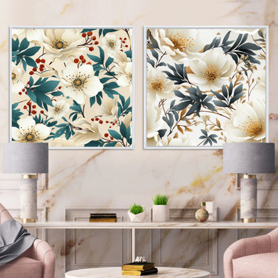 Coastal Tranquil Florals Collage Unveilé III - Ensemble de 2 collages floraux carrés