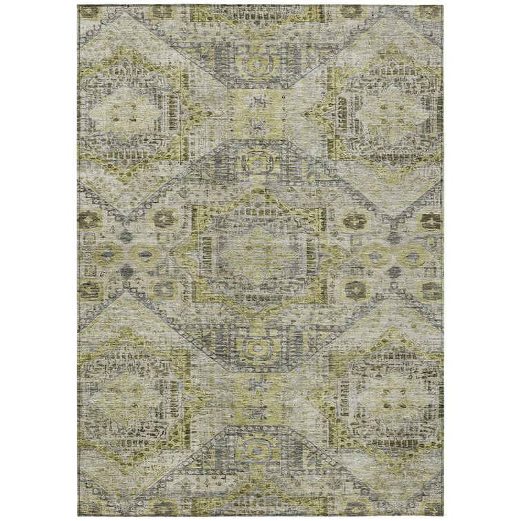 Machine Washable Indoor/Outdoor Xhevrie Khaki Rug