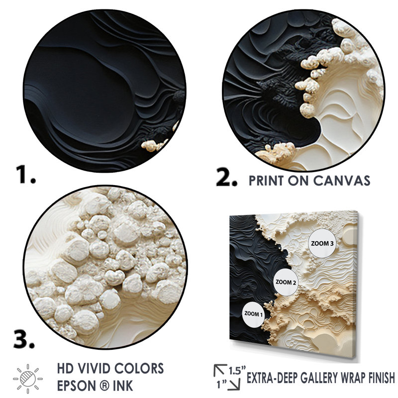 " Abstract Cream And Black Liquid Paint ", 36" H x 36" W x 1.5" D, Black Floater Framed