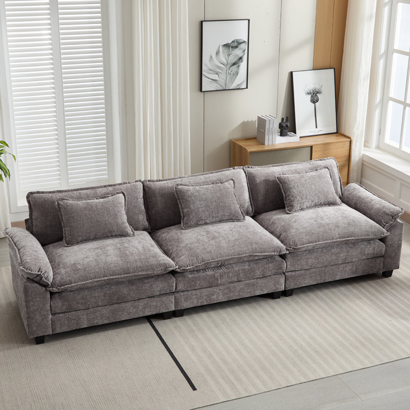 Adonia 120“ Comfy Cloud Couch Large Sofa for Living Room Bedroom, Light Gray Chenille