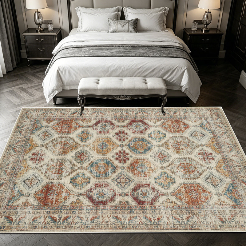 1PC Vintage Distressed Persian Bohemian Floral Trellis area rugs for Living Room, Soft and Comfortable, Suitable for all seasons, easy-to-maintain, machine washable Indoor floor mat, Under Table Farmhouse suitable for dining room, bedroom, home