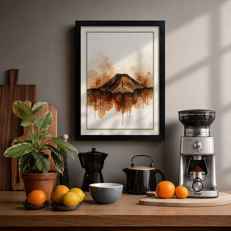 Mountain in Mist Scandinavian - Framed Print, Black, A4 - 29.7 x 21.0 cm