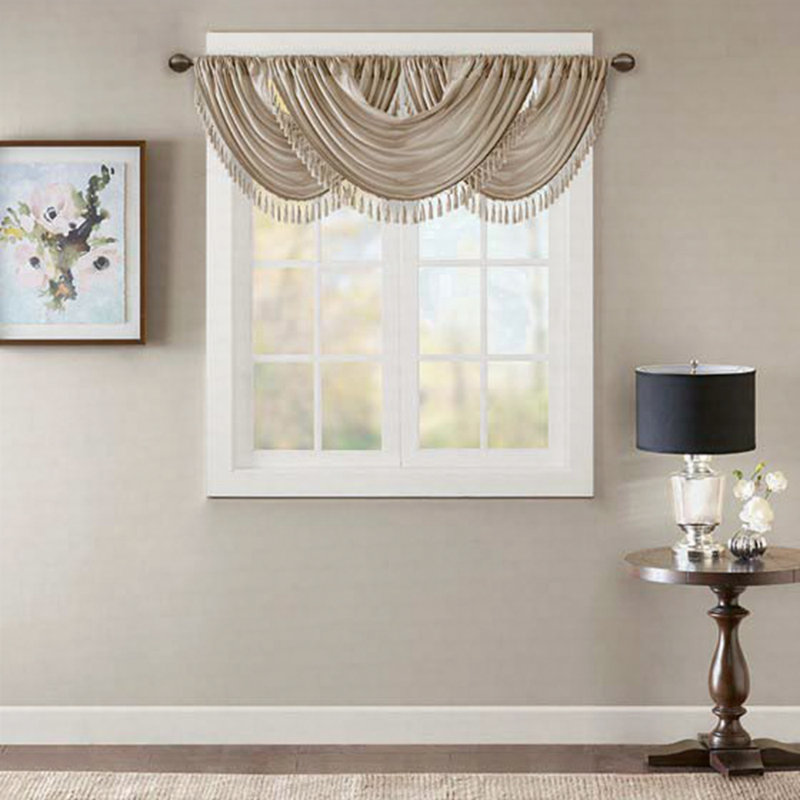 Faux Silk Waterfall Embellished Valance 38X46", Champagne