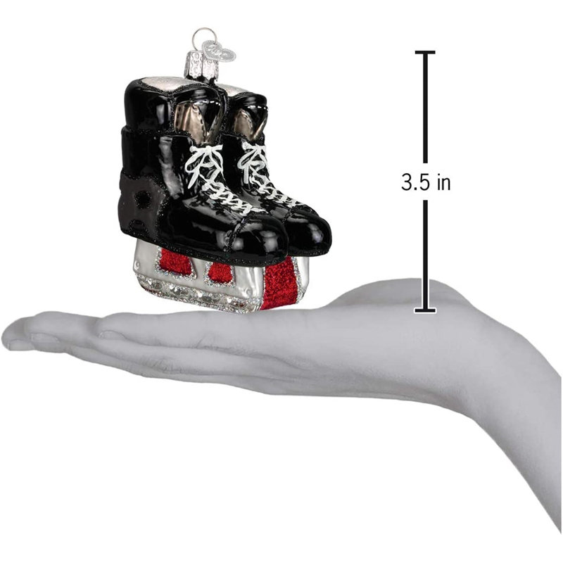 Handcrafted Black and Red Glass Hockey Skates Ornament