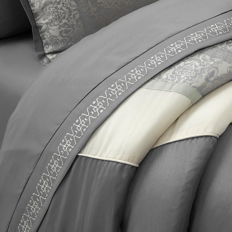 Literie 12 pièces Arabesque , Gris, Édredon pour grand lit + 11 pièces supplémentai