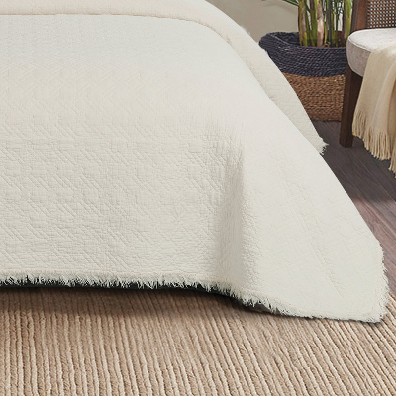 Ensemble de courtepointe réversible en coton Trellis, Blanc, Courtepointe grande et 2 très grandes taies déco