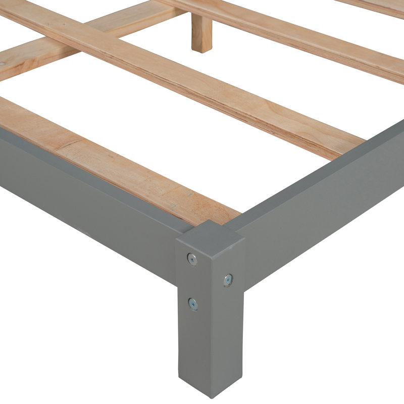 Lit plateforme double en bois pleine grandeur avec forme de maison, Gris
