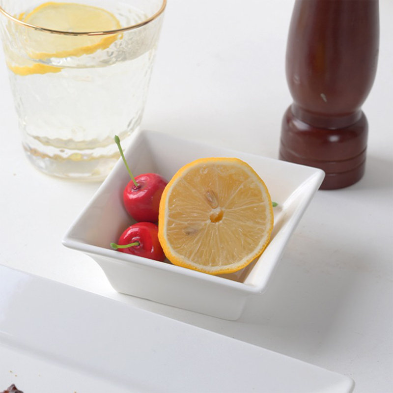 Plat à sauce carrée 2,75 pouces - Porcelaine blanche perle pour trempettes et condiments