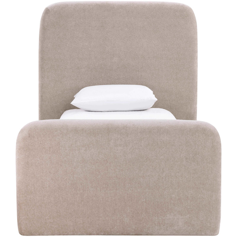 Fira Daliah Chenille Fabric Upholstered Bed, Taupe Chenille Fabric, Twin