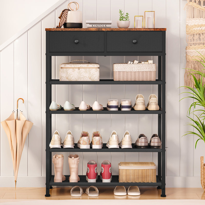 Shoe Rack, 5 Tier Shoe Storage Organizer With 2 Drawers, For 16-20 Pairs Of Shoes, Black