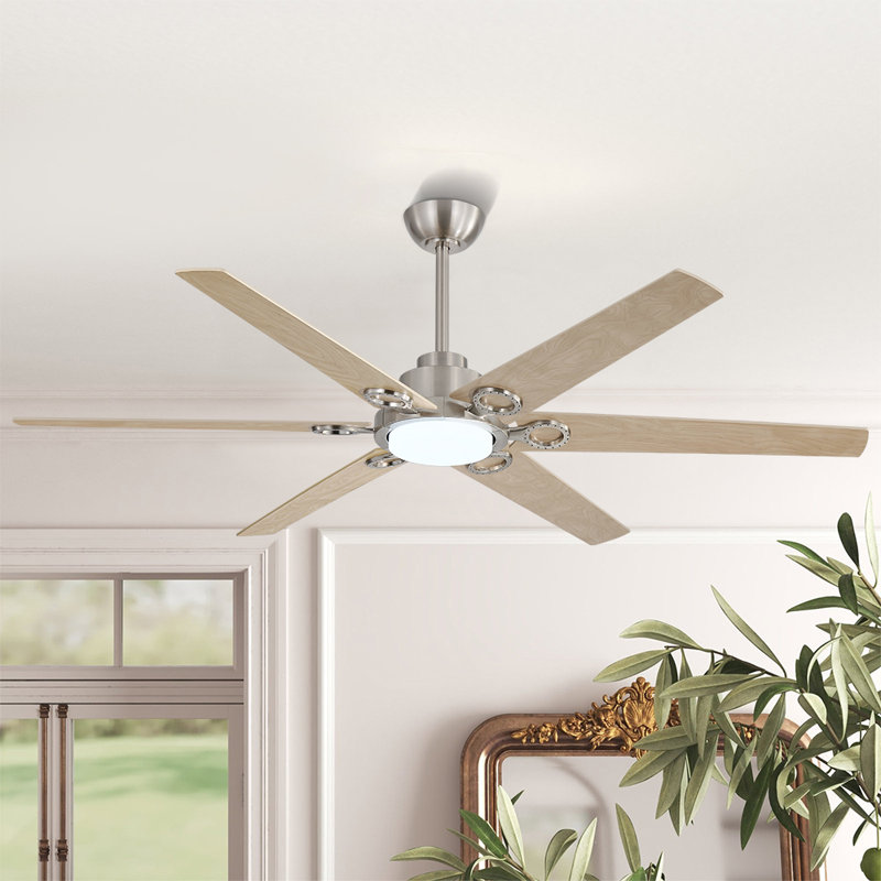 64 In. 6 Blades Indoor Ceiling Fan With LED Light Remote Control Reversible DC Motor, Nickel, Sand Nickel