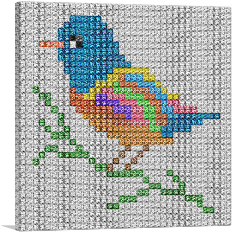 «Bird Color Grid Jewel Pixel», impression sur toile tendue, H 18 po x l 18 po x 1,5 po