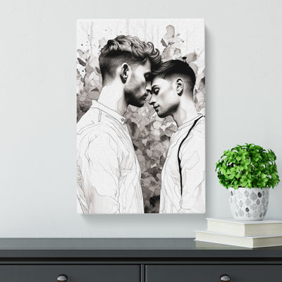 Two Men In Love Line - Wrapped Canvas