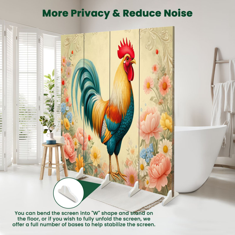 Paravent rustique 4 panneaux paravent Royal Rooster, H 71 po x l 64 po x P 1 po, 4