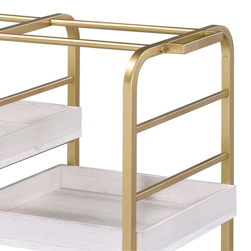 Serving Cart With 3 Adjustable Trays, Gold/White