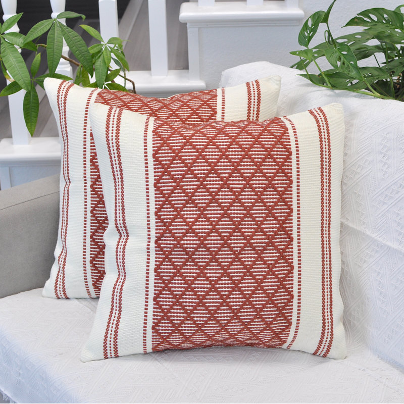 Housses pour coussins décoratifs à carreaux, H 18 po x l 18 po, Brun rouille