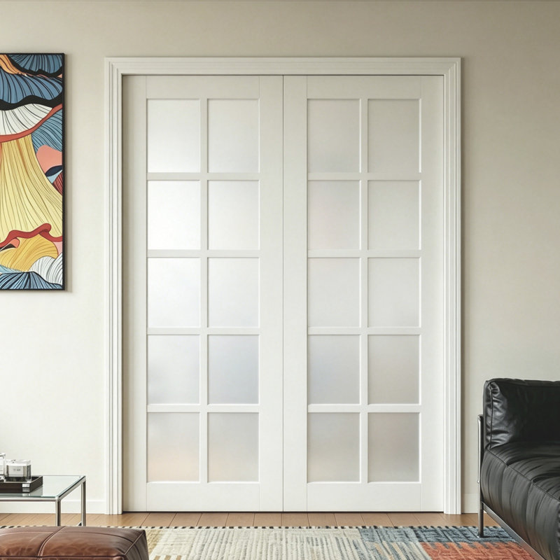 Portes intérieures doubles avec cadre intérieur assorti et portes françaises doubles en verre givré 10 Lite, 60 po x 80 po