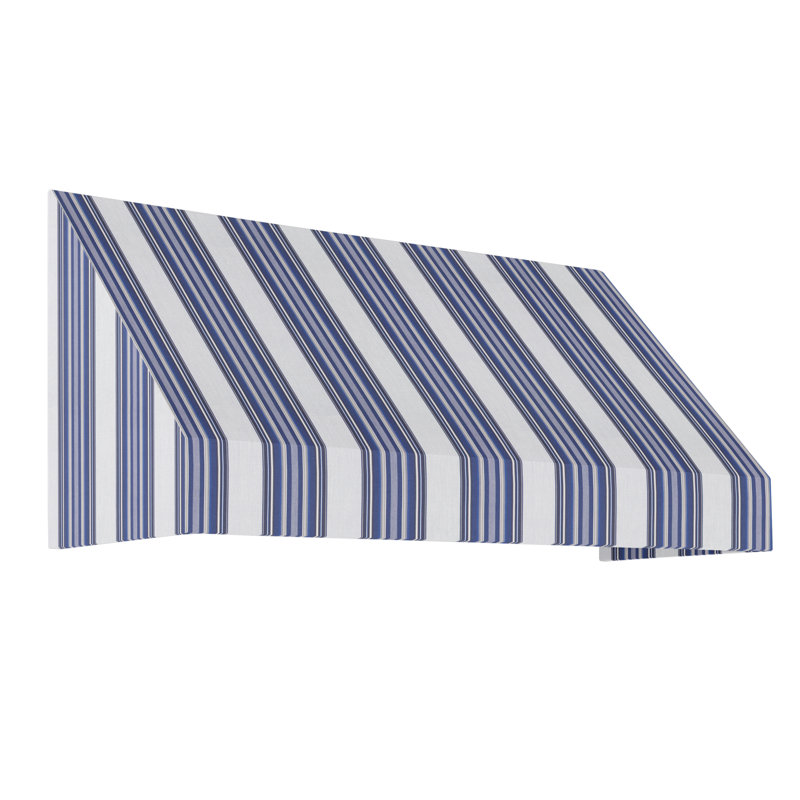 Auvent fixe en tissu acrylique New Yorker Awntech, H 16 po x l 64,5 po x P 30 po, Bleu marine, gris, blanc multicolore