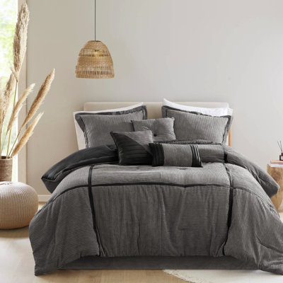 Housse de coussin en velours côtelé gris très grand - Ensemble de 7 courtepointes en tissu doux et de qualité combinées chaleur et style