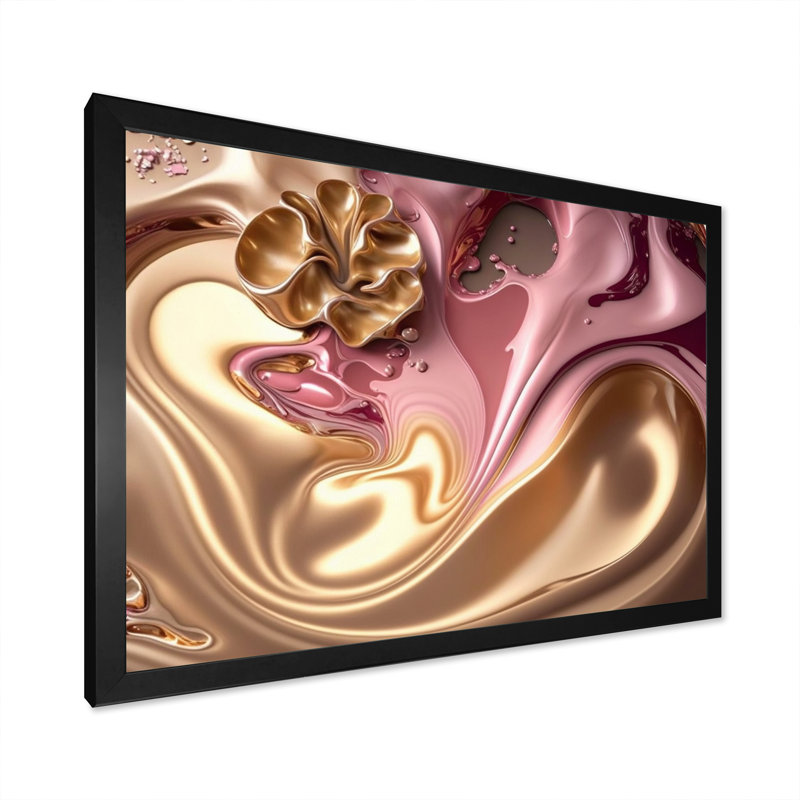 Pink And Gold Glam Flowers III " Glam Flowers III " Print, 30" H x 40" W x 1.5" D, Black Picture Framed Canvas