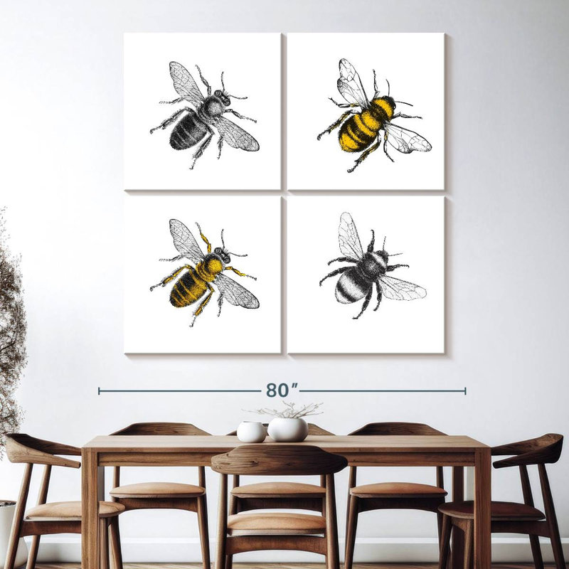 Quatre abeilles, reproduction d'art sur toile, H 74 po x l 74 po
