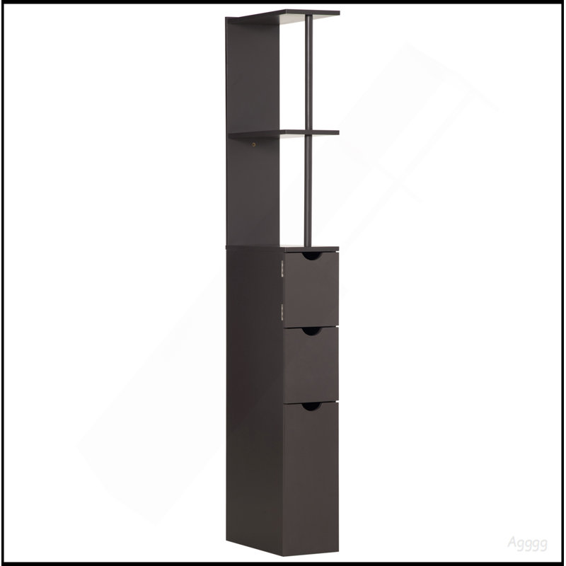 Armoire de rangement de salle de bain haute HOMcom de 54 po, tour à linge autoportante avec tablette à 2 niveaux et tiroirs, organisateur de plancher étroit, brun