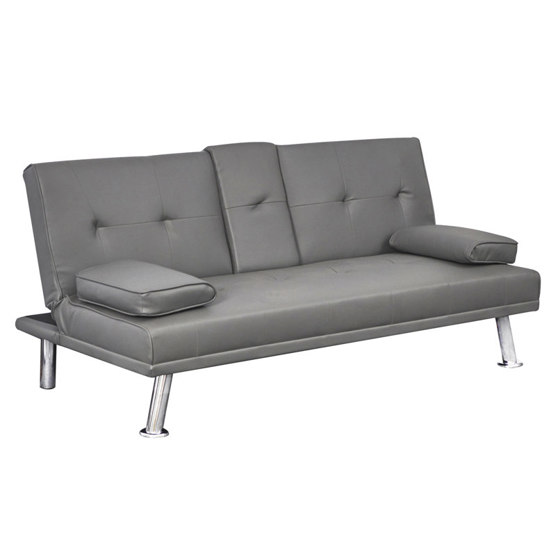 Modern 67.3” faux leather couch folding sofa bed suitable for living room and office, Gray Faux Leather