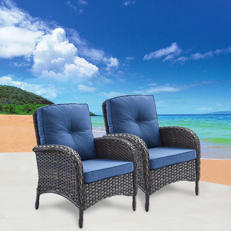 Chaise de patio avec coussins Gaetanino, Brun et bleu