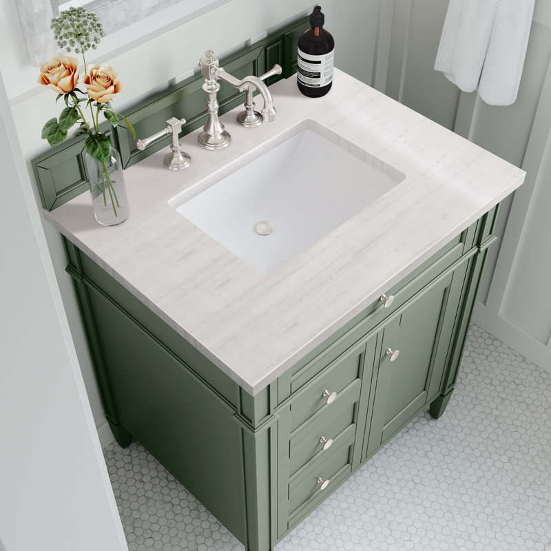 Brittany 30'' W Single Vanity, Carrara White, Smokey Celadon, 8" Widespread